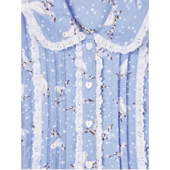 Lanz Of Salzburg Dove Flannel Pajama Set - S Top / M Pants, Cottage Granny Chic - Picture 2 of 11